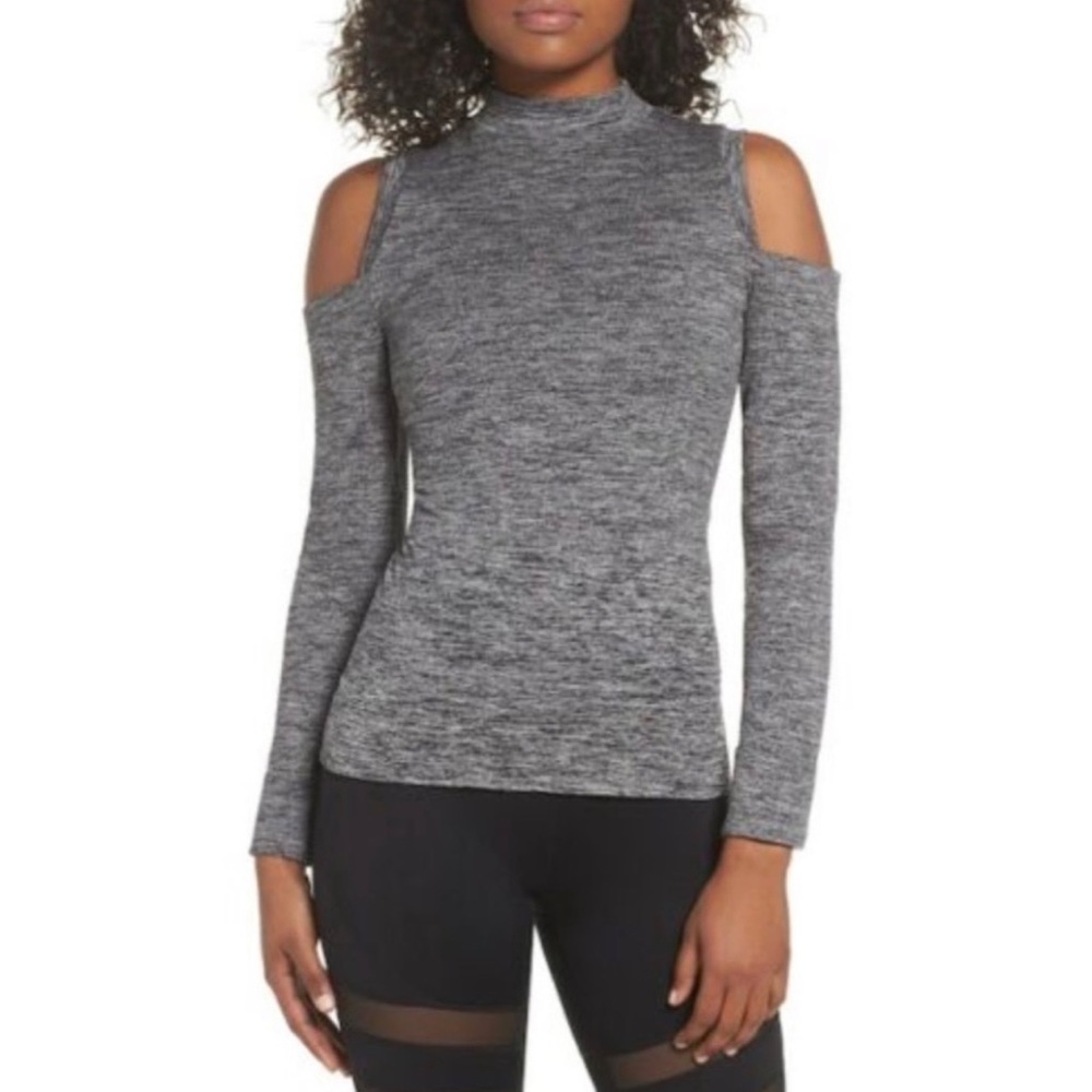 Zella Heathered Grey Cold Shoulder Athletic Top